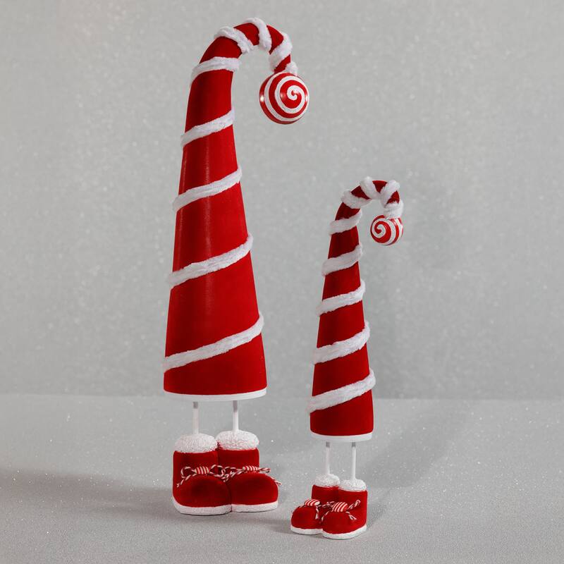 Whimsical Candy Cane Hat Christmas Figure, 13" Tall - Red, White