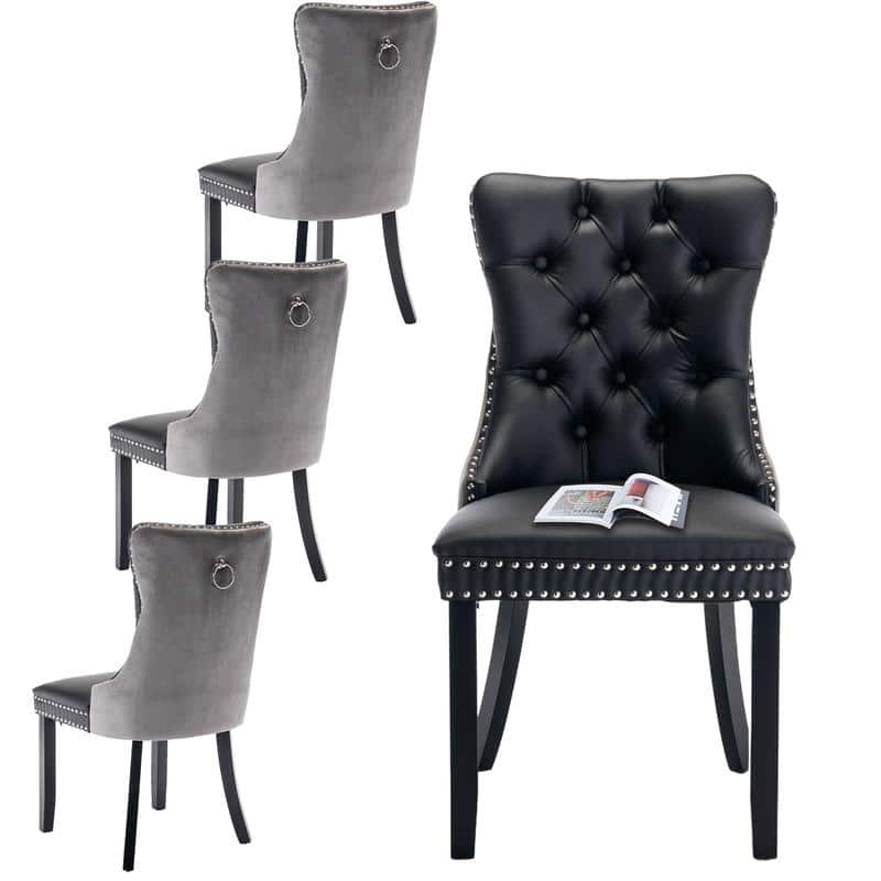High-end Tufted Velvet Upholstered Nailhead Dining Chair Set of 6 - Set of 2 - Black Grey