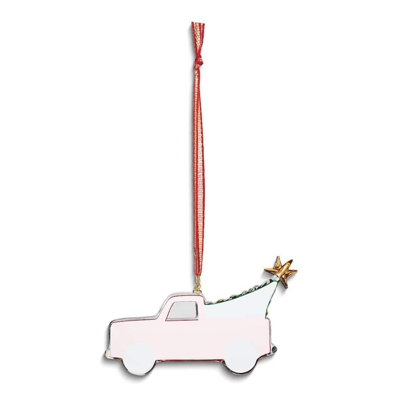 Curata Christmas Tree in Red Truck Glass Ornament