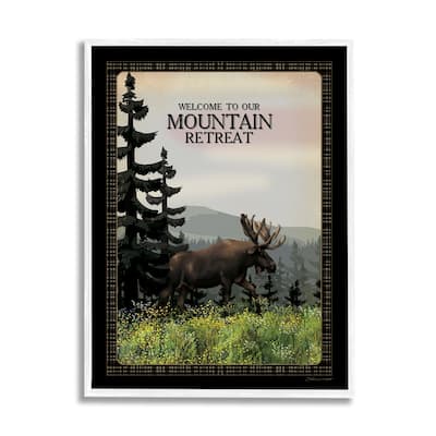 Stupell Welcome Mountain Retreat Quote Moose Wildlife Tree Forest Framed Wall Art - Green