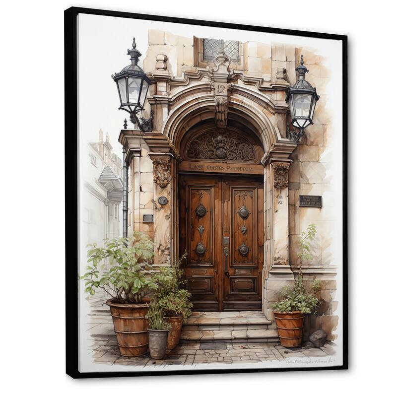 Designart "France Lyon Old Town Door II" France Framed Wall Art Prints