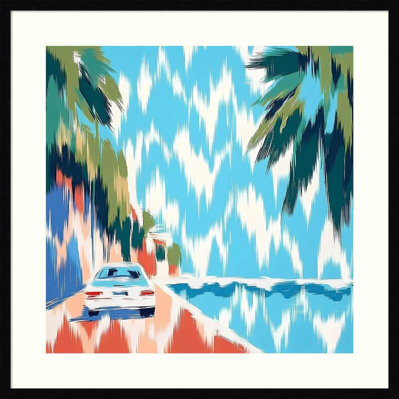 Car On the Beach by Elena Avanesova Wood Framed Wall Art Print - Svelte Noir Black
