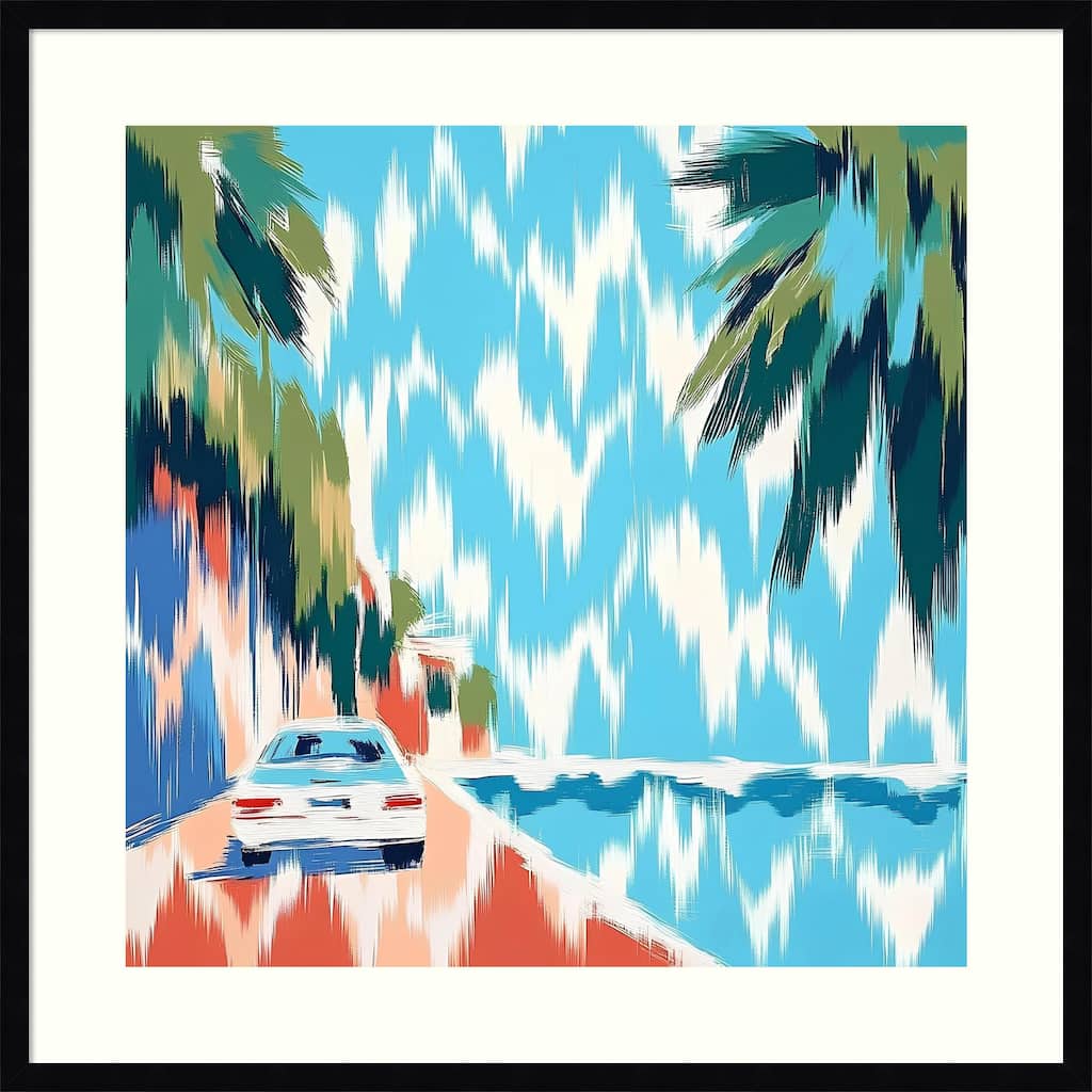 Car On the Beach by Elena Avanesova Wood Framed Wall Art Print - Svelte Noir Black