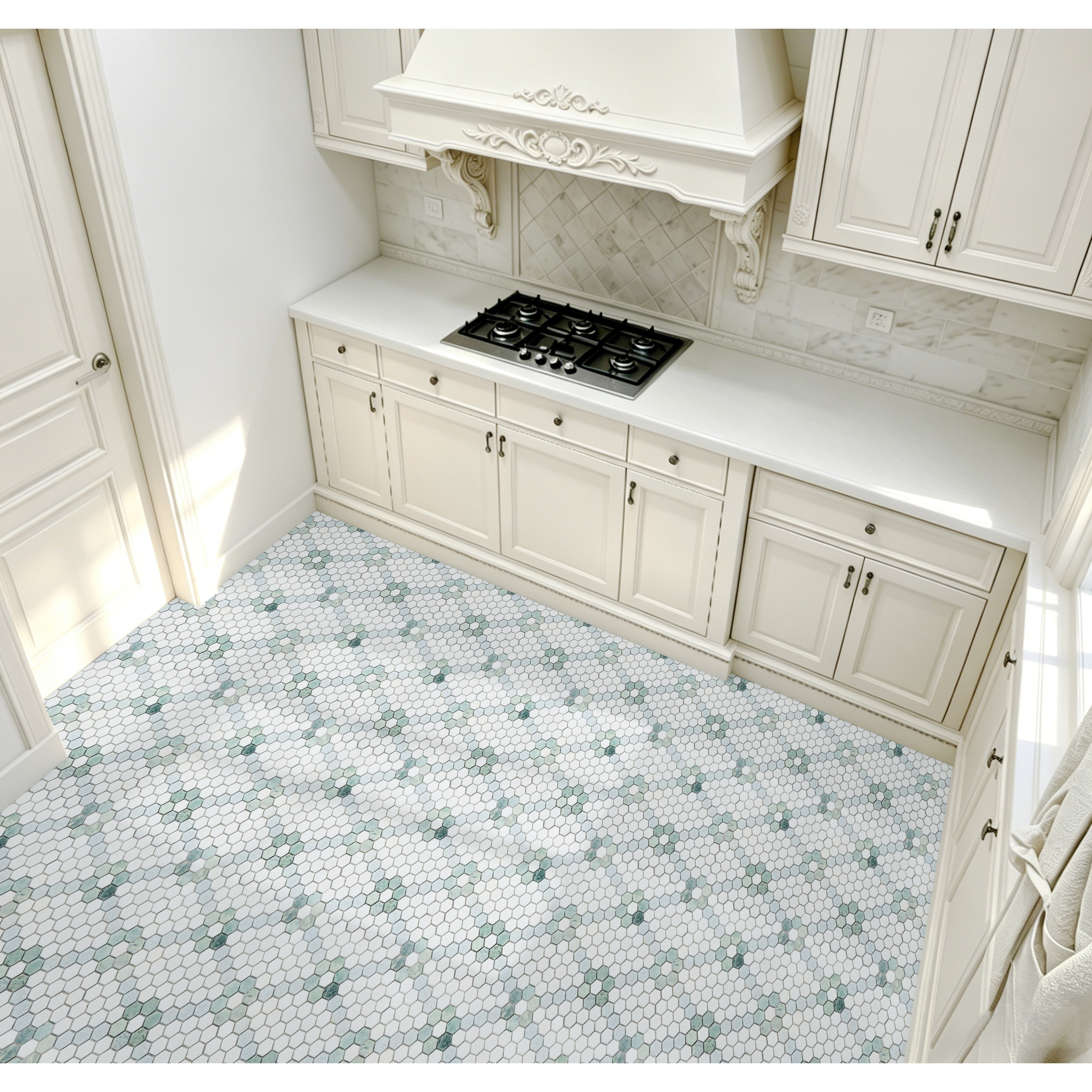 ♡マーブル♡ ES STONE - Marble Hexagon Flower Mosaic Tile - Case (10 Sheets