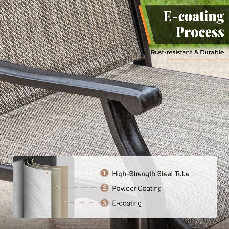 MAISON ARTS 7-Piece Patio Dining Set, 4 Textilene Fabric Armchairs and 2 Textilene Swivel Chairs with Rectangle Metal Table