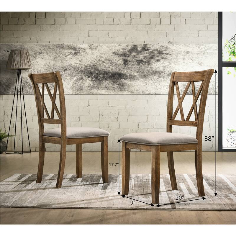Modern Set of 2 Dining Chairs with X-Shaped Backrest, Fabric Cushioned Seat, Solid Wood Legs for Dining Room and Living Room