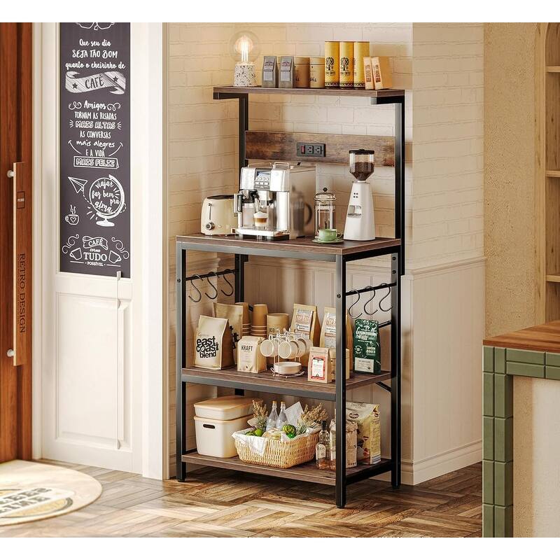Kitchen Bakers Rack with Power Outlet, Coffee Bar Table 4 Tiers - 16.5"D x 23.6"W x 50.6"H