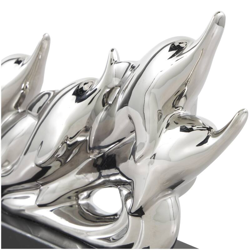 Ceramic Animal Decorative Sculpture with Black Block Base - Silver - Roche River Decor