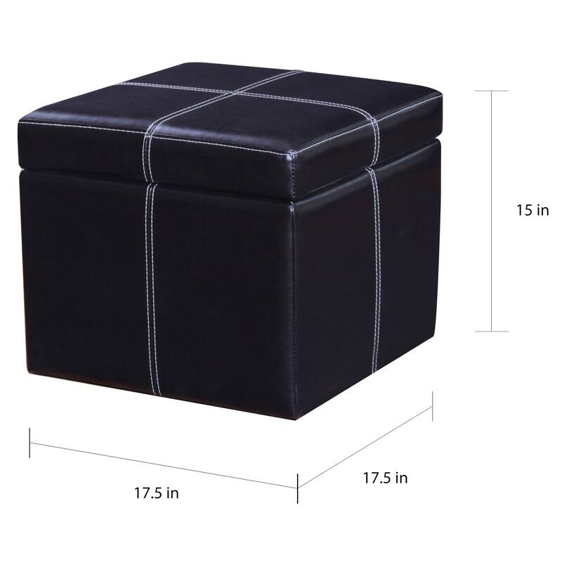 Adeco Bonded Leather Contrast Stitch Square Storage Ottoman Footstool