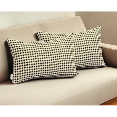HomeRoots Set Of Two 20" X 12" Yellow Polyester Houndstooth Zippered Pillow