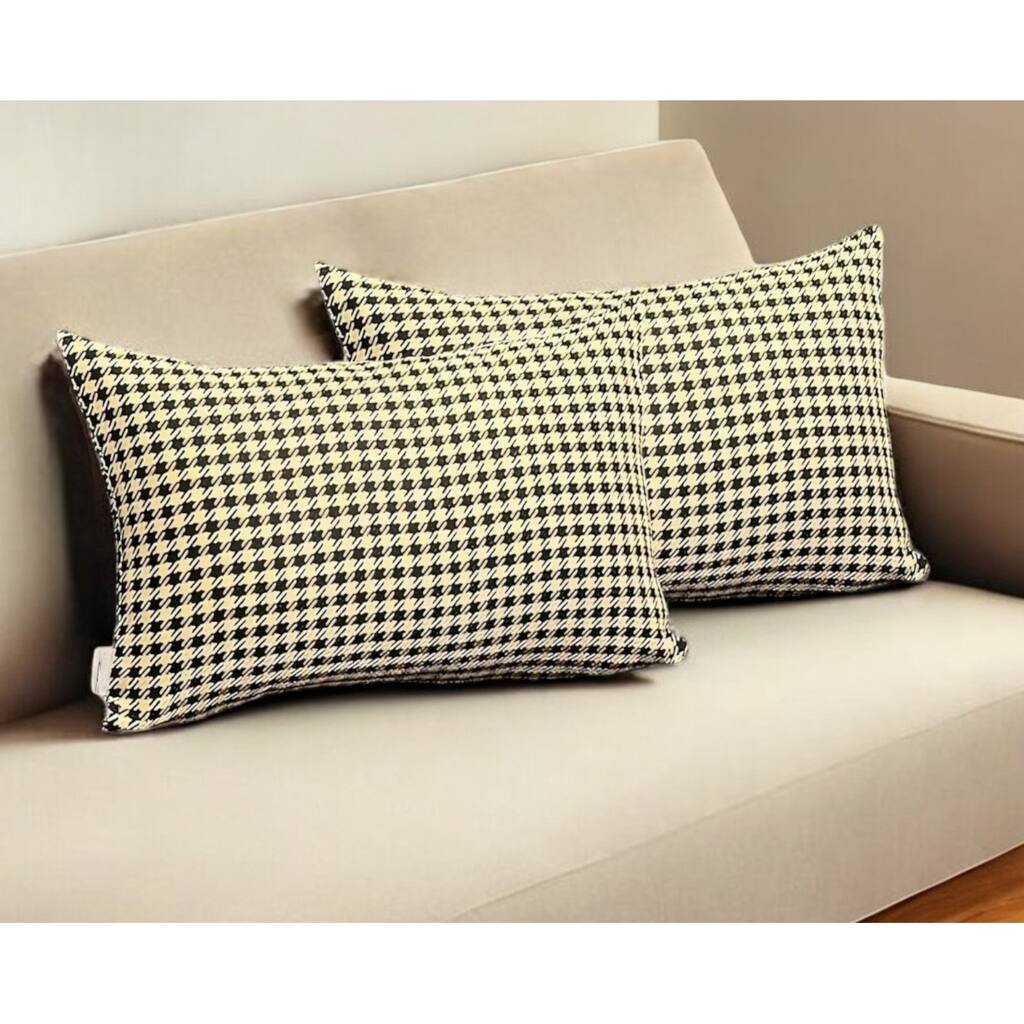 HomeRoots Set Of Two 20" X 12" Yellow Polyester Houndstooth Zippered Pillow