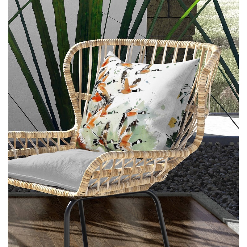 Geese in Flight Indoor/Outdoor Reversible Throw Pillow Green and Orange