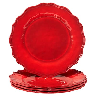 Certified International Red Crackle 11" Melamine Dinner Plates, Set of 4 - 11" Diameter