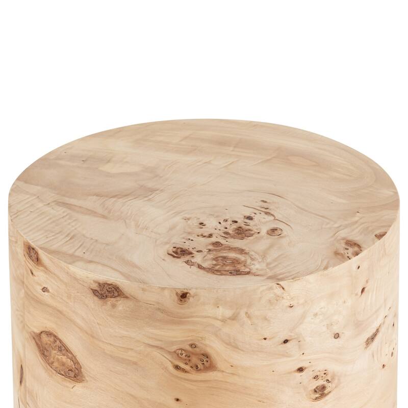 Round Burl Wood Side Table - 15" - Beige