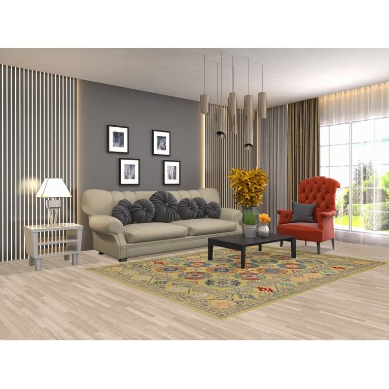 Yellow Kazak Oriental Area Rug Handmade Wool Carpet - 5'10" x 8'0"