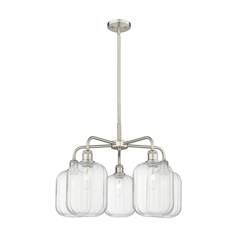 Innovations Lighting Endless Possibilities Ballston - Preston - 5 Light 25" Jar Shade Stem Hung Chandelier - Clear/Satin Nickel