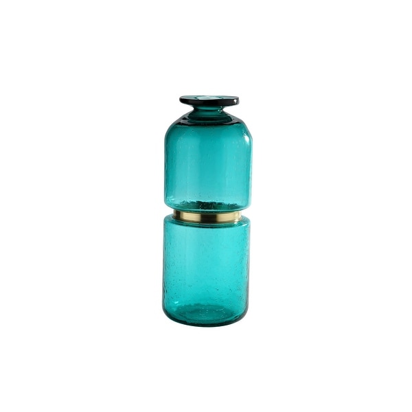15.5" Aqua Blue Solid Glass Vase - N/A