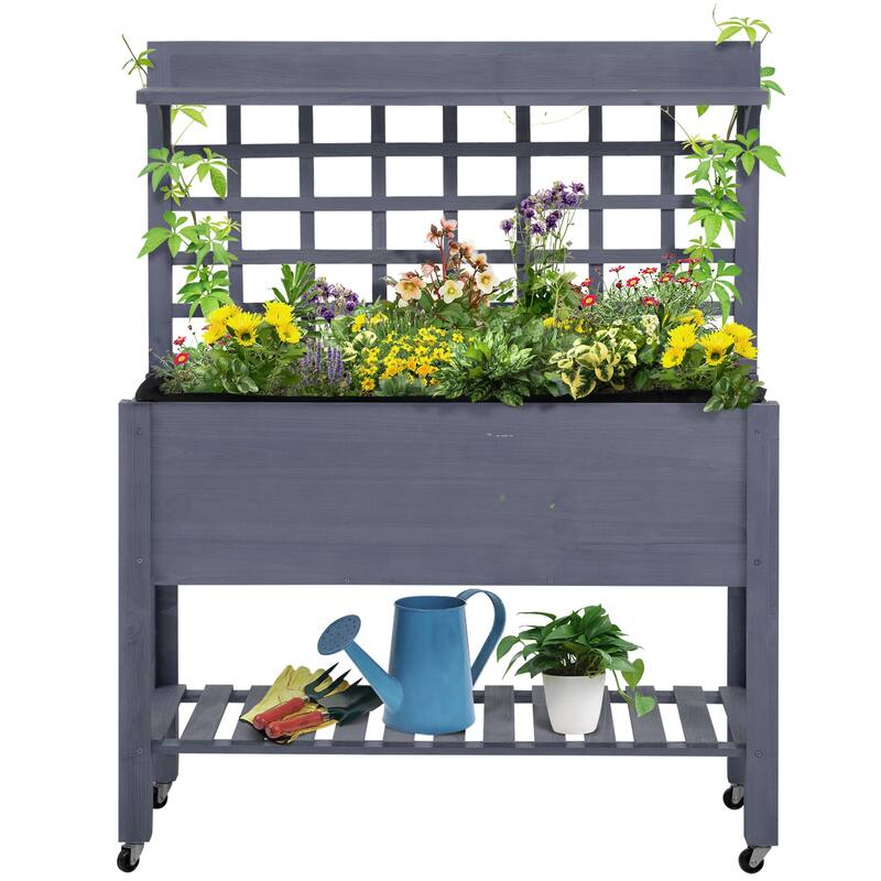 Rolling Raised Garden Planter Box Trellis for Patio Balcony Backyard