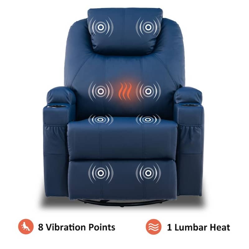 MCombo Manual Swivel Glider Rocker Recliner Chair with Massage and Heat, Faux Leather 8031