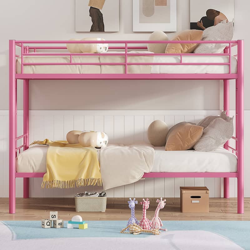 VECELO Twin Over Twin Metal Bunk Bed Frame for Kids Teens, Heavy Duty Noise-Free Platform Bed, Storage Space