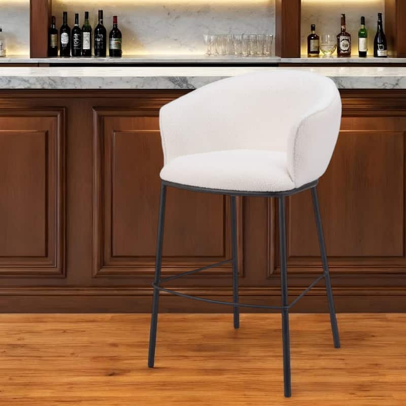 30" Ivory And Black Shearling And Steel Bar Height Bar Chair - Ivory