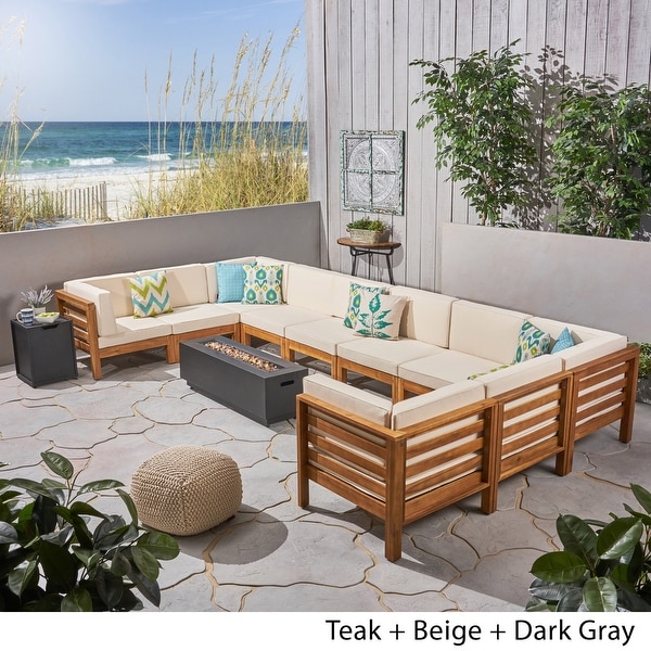 Malawi Outdoor 12-Piece U-Shaped Acacia Wood Sectional Sofa Set