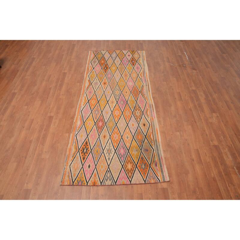 Hand Woven Oriental 100% Wool Carpet Southwestern Tribal Multi-Colored Kilim Runner Rug - 8' 9'' X 3' 5''
