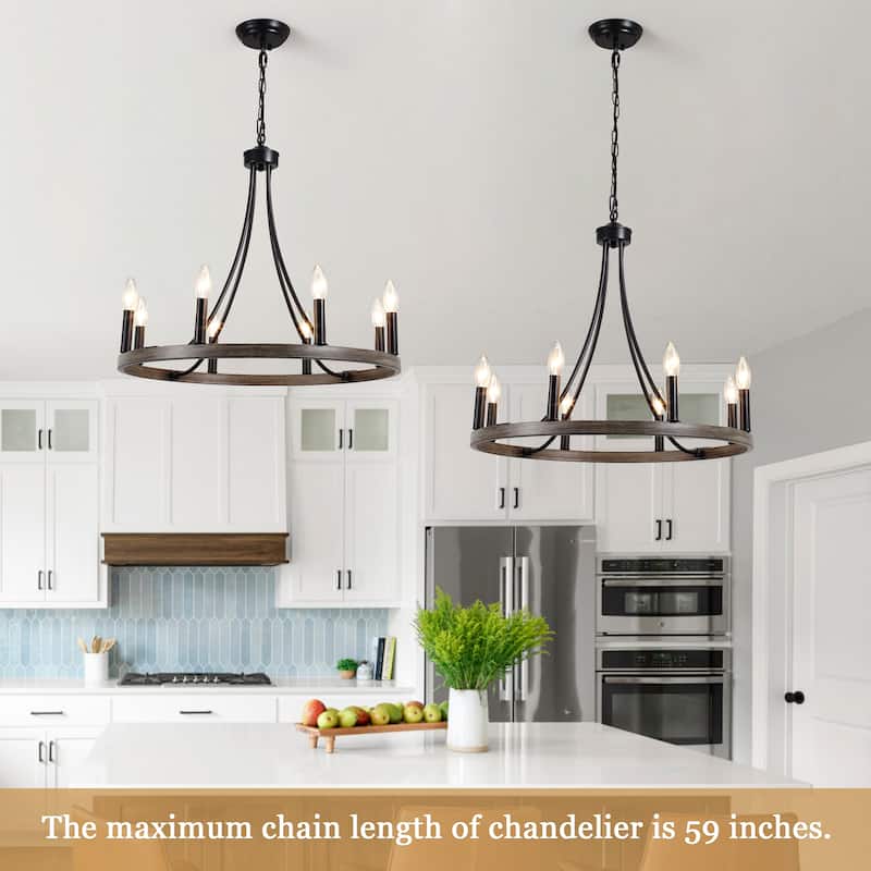 8-light Rustic Farmhouse Wagon Wheel Chandelier Candle Dining Room Lighting Fixtures for Kitchen Island Foyer - N/A
