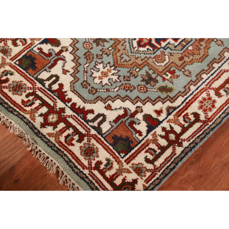 Geometric Heriz Serapi Indian Runner Rug Hand-Knotted Wool Carpet - 2'6" x 10'2"