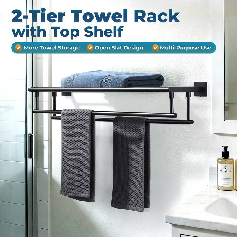 WOWOW Two Towel Holders Wall mounted Towel Rack