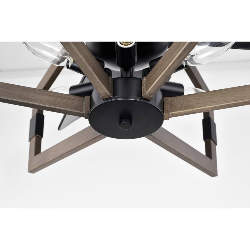 Nicklas 26-inch Matte Black and Imitation Wood 6 Lights 3 Blades Lighted Ceiling Fan with Remote