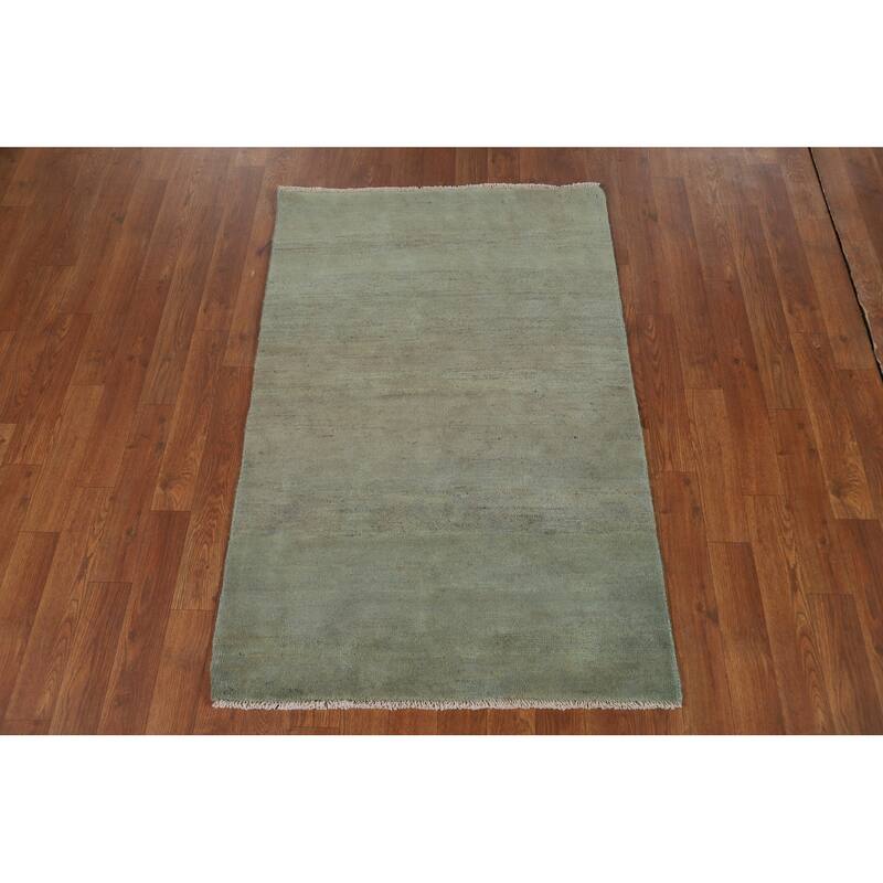 Gabbeh Modern Foyer Rug Green Hand-Knotted Wool Carpet - 2'8"x 4'1"