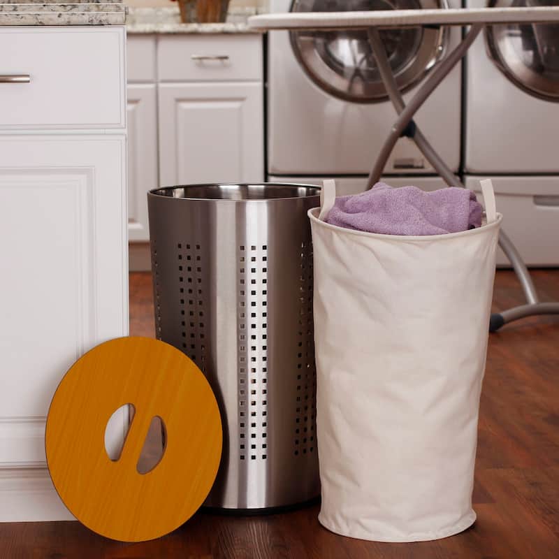 Household Essentials Metal Hamper with Engineered Wooden Lid - 22.9"L x 13.8"W x 23.0"H