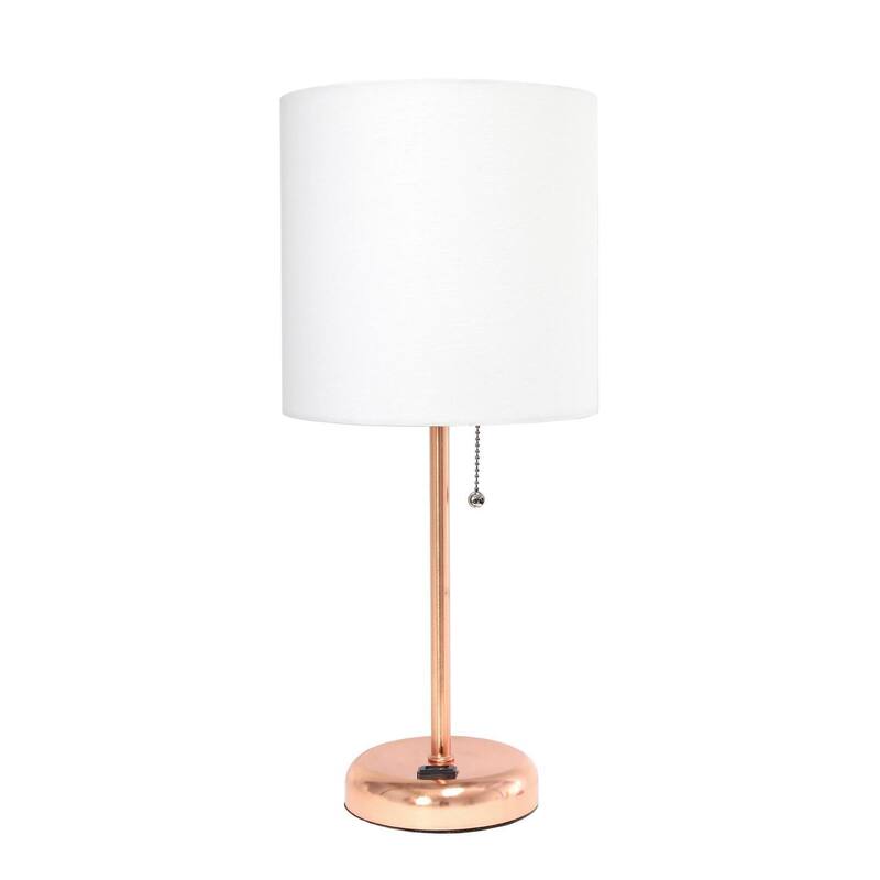 19.5 in. Rose Gold Finish Table Lamp with White Shade, Durable Stick Lamp for End/Side Tables