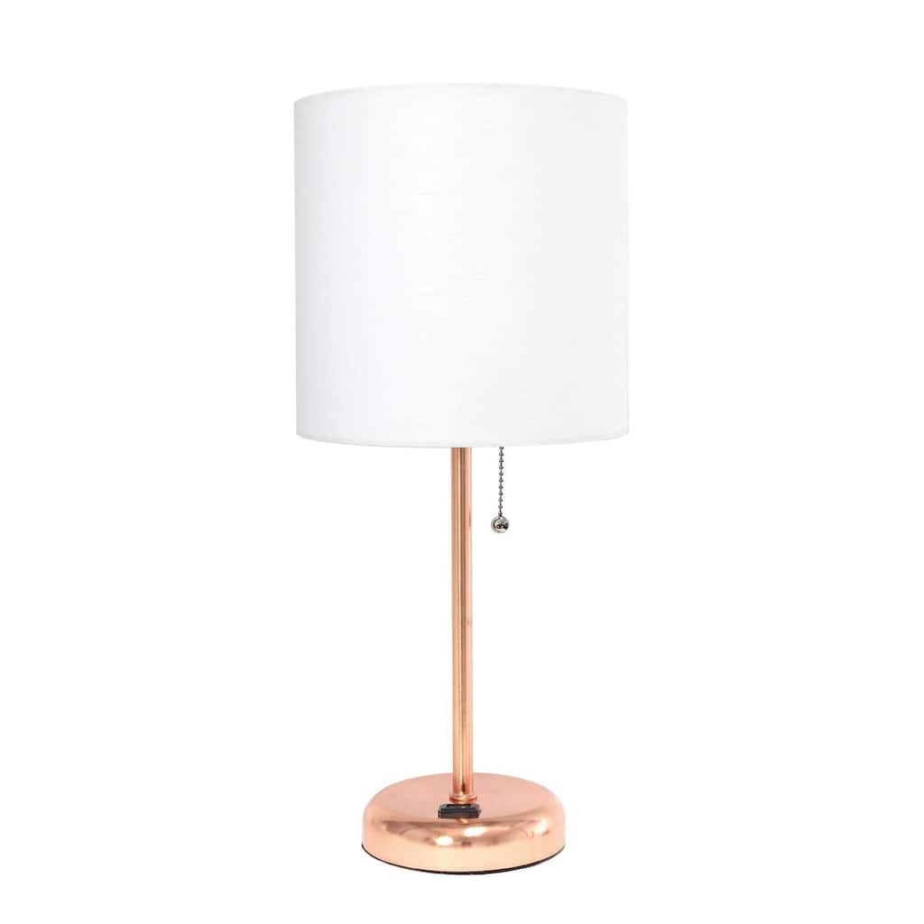 19.5 in. Rose Gold Finish Table Lamp with White Shade, Durable Stick Lamp for End/Side Tables