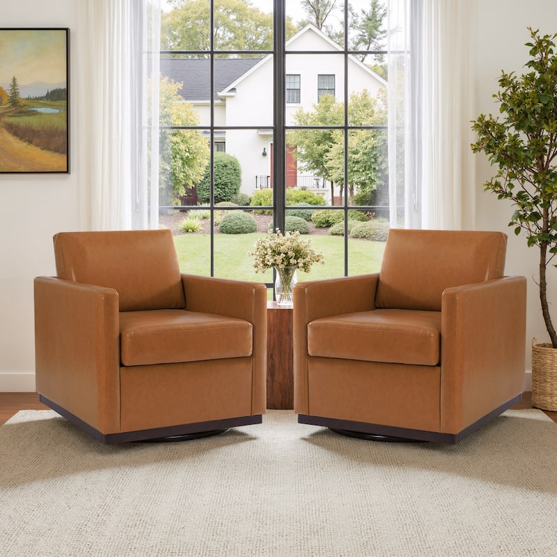 Modern Upholstered Swivel Accent Arm Chair Set of 2 - Light Brown
