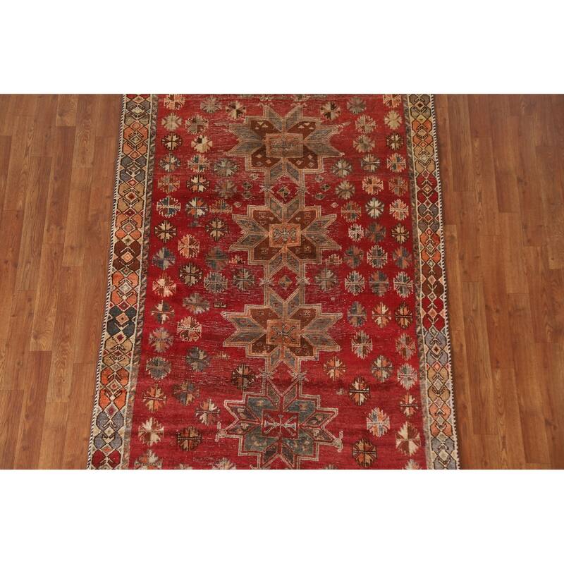Geometric Shiraz Persian Antique Runner Rug Hand-knotted Wool Carpet - 4'4"x 8'8"