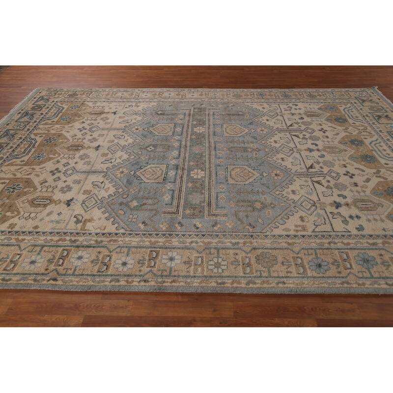 Geometric Khotan Indian Area Rug Hand-Knotted Wool Carpet - 8'10" x 11'10"