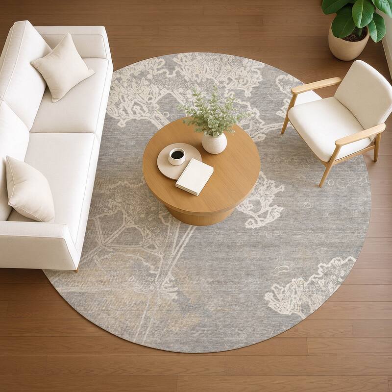 Machine Washable Indoor/ Outdoor Modern Floral Chantille Rug