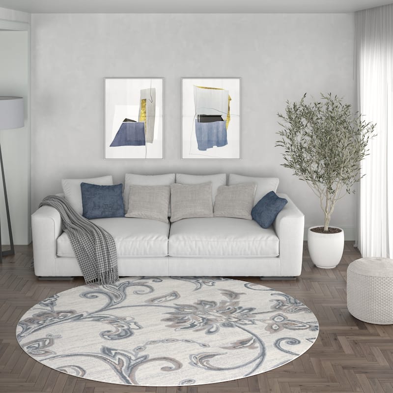 Carrington Transitional Floral & Botanical Indoor Area Rug - 5'3'' Round - Cream