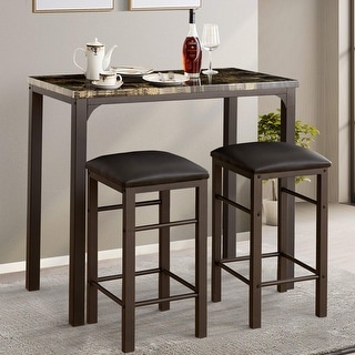 3-Piece Pub Dining Set Counter Height Breakfast Table with 2 Bar Stools ...