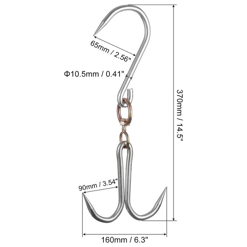 Double Meat Hooks, Galvanized Integrated Swivel Meat Hook, 4Pcs - Silver Tone - 14.5" x 0.41"