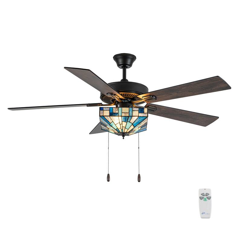 Reid River of Goods 5-blade 52-inch Indoor Tiffany-style Ceiling Fan with Shade and Remote Control - Cool Blue