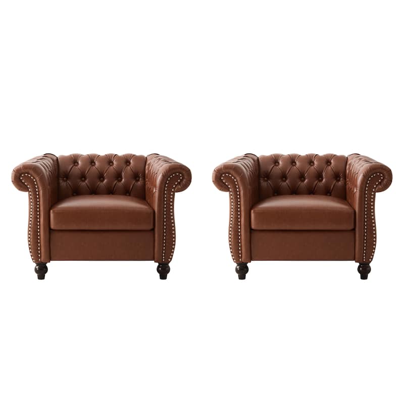 Christopher Knight Home - Silverdale Traditional Chesterfield Club Chairs (Set of 2) - Cognac Brown + Dark Brown