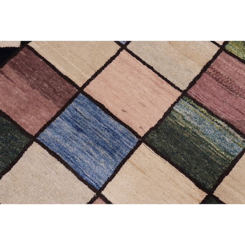 Chromatic Mosaic Gabbeh Hand Knotted Wool Rug