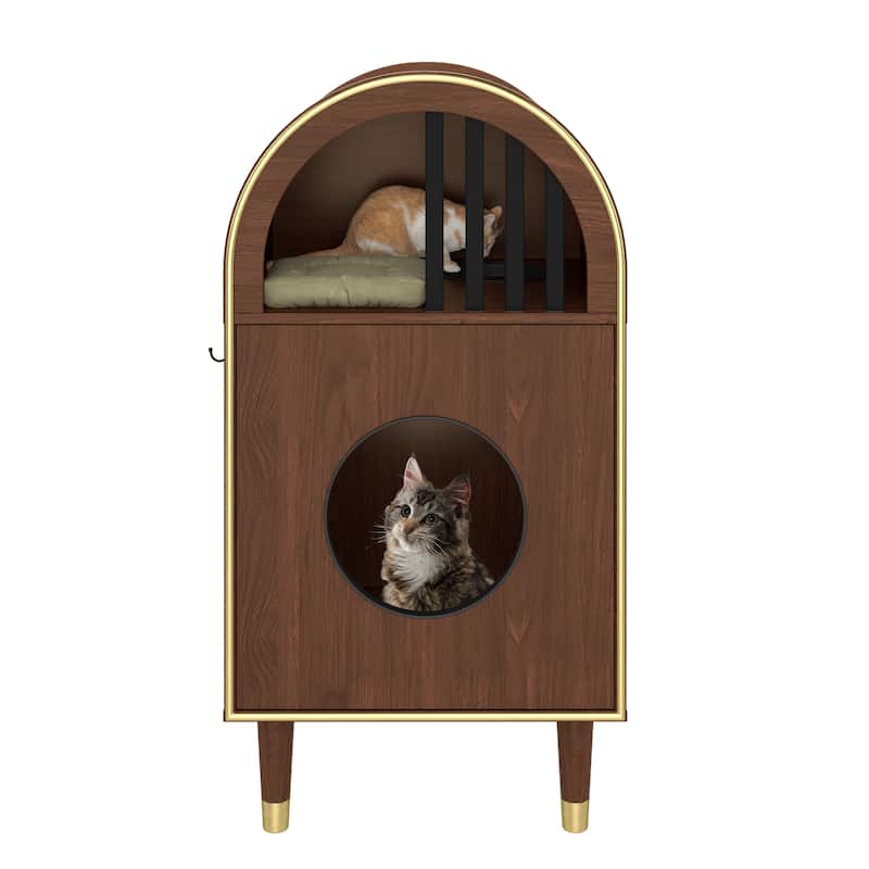 Cat Litter Box Enclosure , 2-in-1 Condo Cat Bed, Cat Shelter Furniture with Two-Level Cozy Haven for 2 Cats, Cute Kitty Condo
