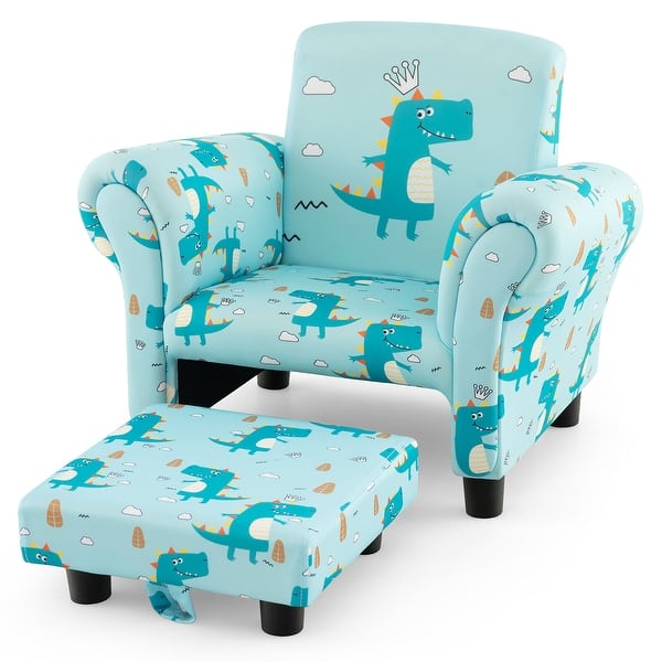 slide 2 of 8, Gymax Kids Upholstered Sofa w/Cute Patterns Footstool Ergonomic Blue