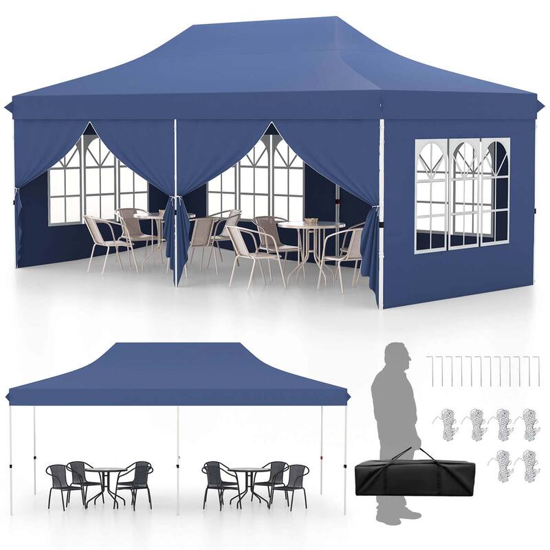 10 x 20FT Pop-up Canopy Instant Canopy Tent w/ Detachable Sidewalls - Blue