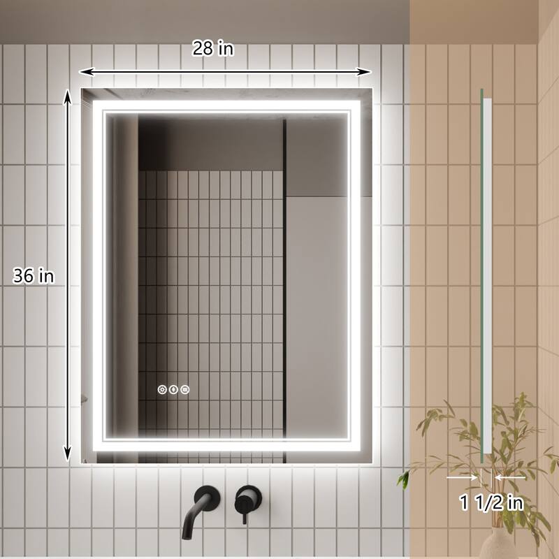 Rectangle Frameless Anti-Fog Wall Mounted LED Light Bathroom Vanity Mirror