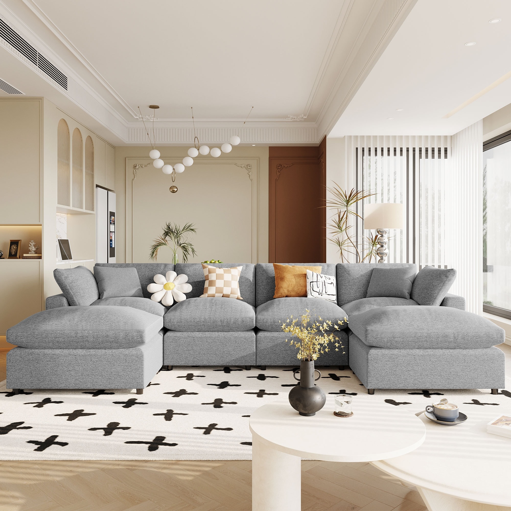 Grey 134.40'' Modern U-Shape Sofa for 6 with Large Chaises and Removable Cushions - Bed Bath & Beyond